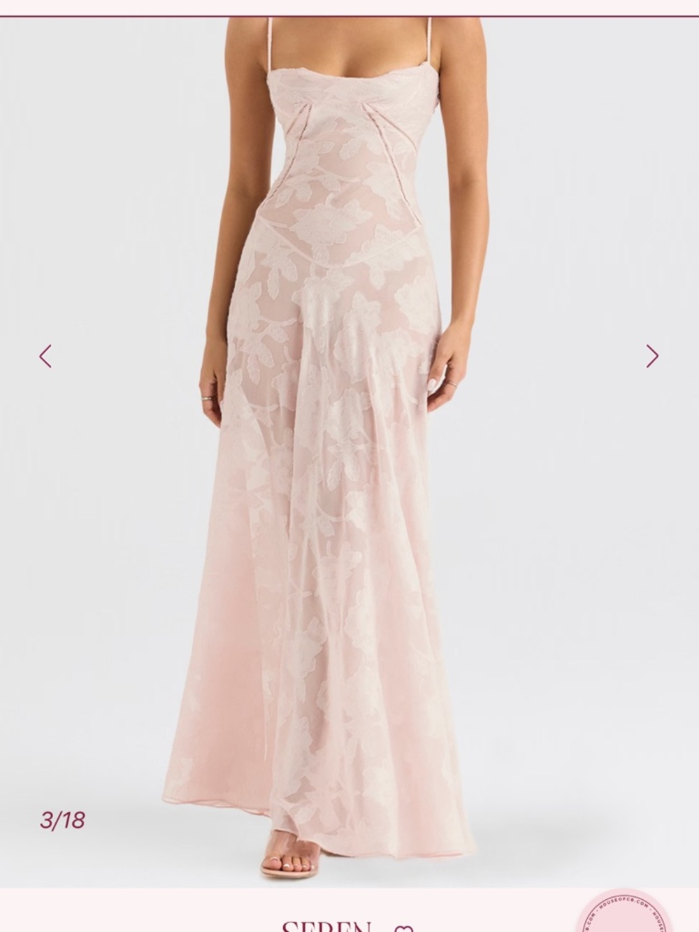 House of CB Pale Blush Pink Floral Jacquard Maxi Dress
